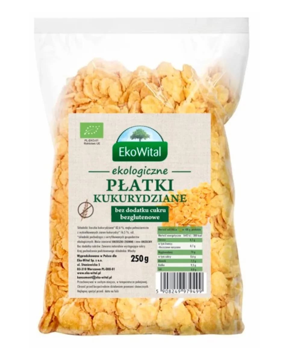 EKOWITAL Płatki kukurydziane bez dodatku cukru BEZGL. BIO 250gr - zdjęcie 1