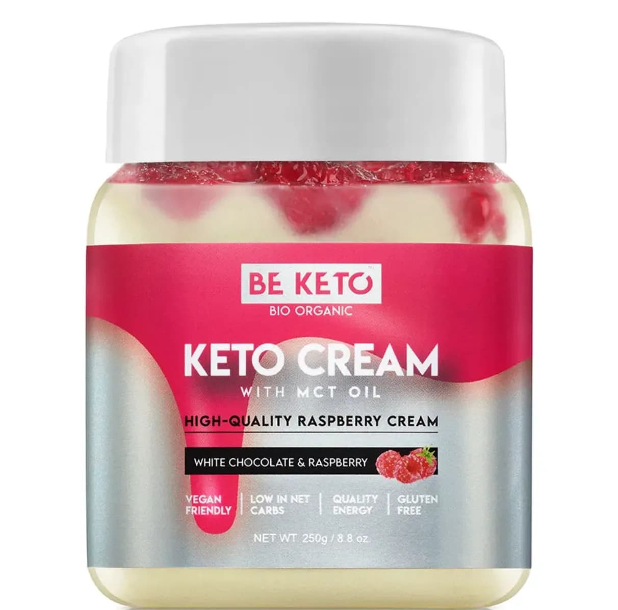 BeKeto Keto Krem o smaku białej czekolady i maliny 250g - zdjęcie 1