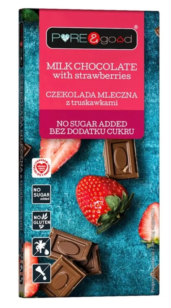 PURE & GOOD Czekolada mleczna z truskawkami bez dodatku cukru 75g - zdjęcie 1