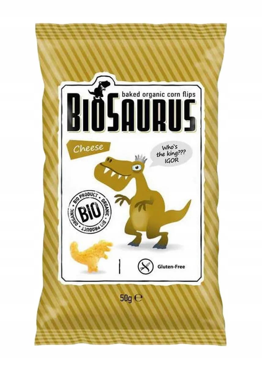 BIOSAURUS Chrupki kukurydziane Dinozaury o smaku serowym BIO 50 g - zdjęcie 1