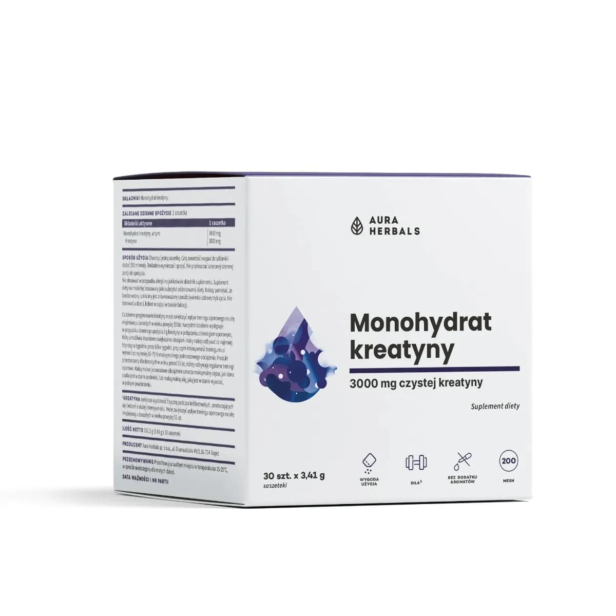 Aura Herbals Monohydrat Kreatyny 3000 mg saszetki 30 x 3,41 g - zdjęcie 1