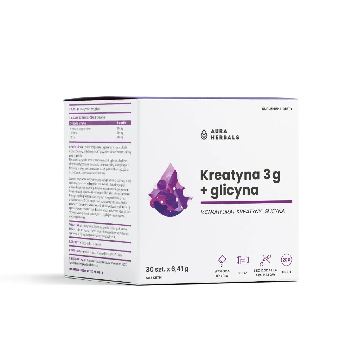 Aura Herbals Kreatyna 3 g monohydrat + glicyna 30 saszetek - zdjęcie 1