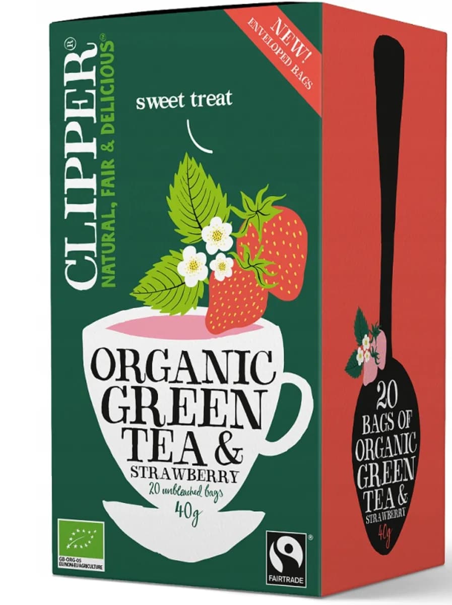 Clipper Herbata Zielona Z Truskawką Fair Trade BIO (20 x 2 g) 40 g - zdjęcie 1