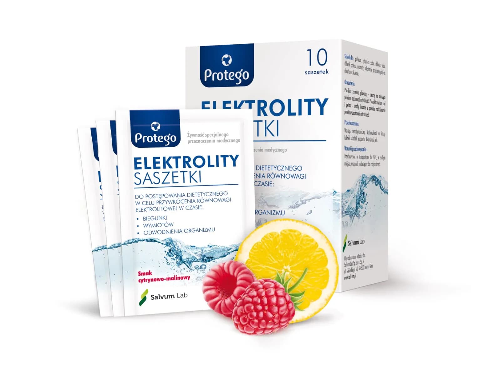 Protego Elektrolity Saszetki cytryna - malina 10 sztuk - zdjęcie 1