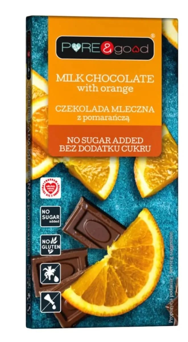 PURE & GOOD Czekolada mleczna z pomarańczą bez dodatku cukru 75g - zdjęcie 1