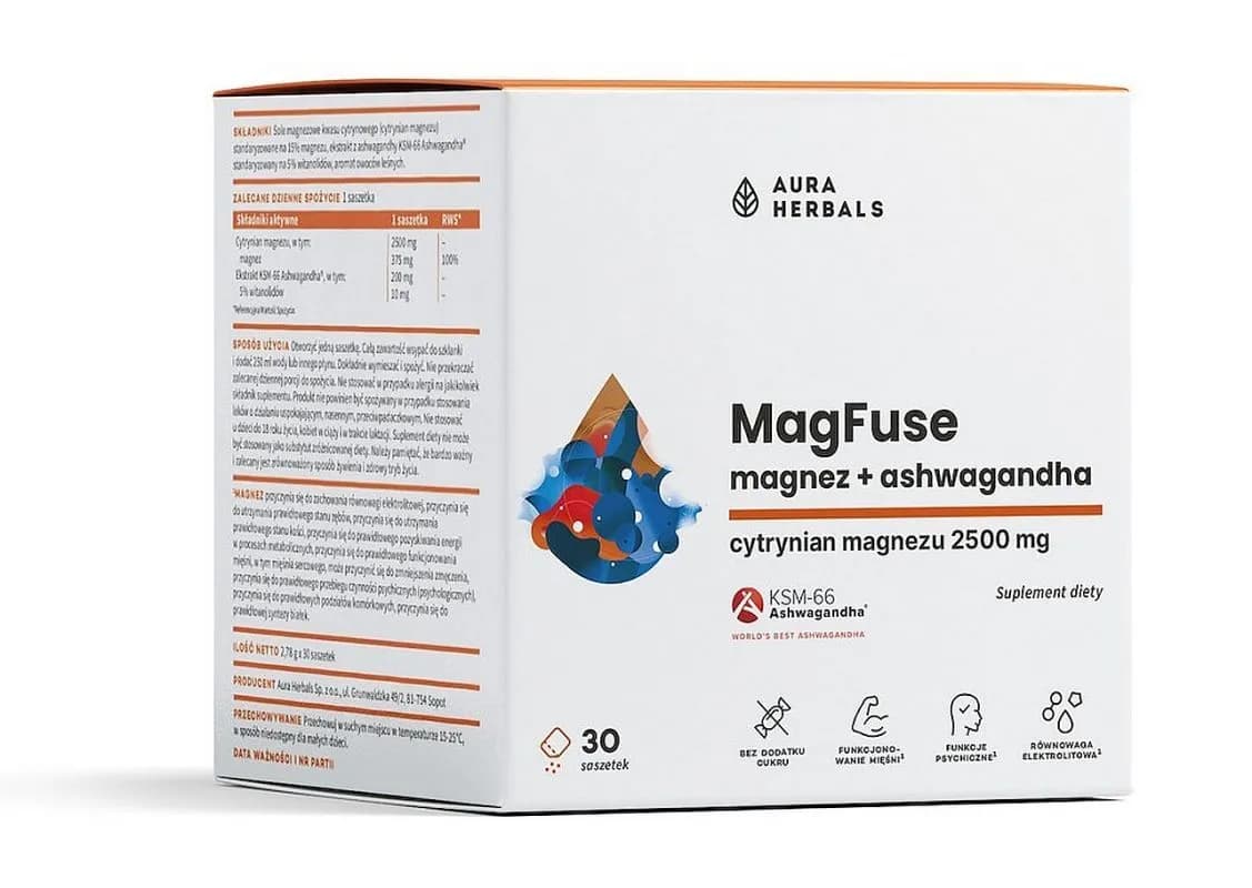 Aura Herbals MagFuse magnez + ashwagandha 30 saszetek - zdjęcie 1