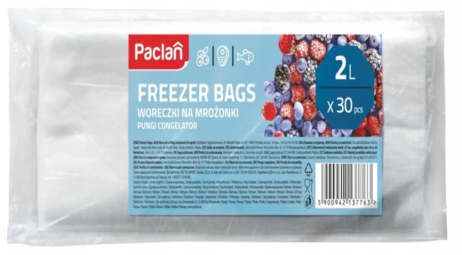Paclan Woreczki do mrożenia na płasko 2L 30 sztuk - zdjęcie 1