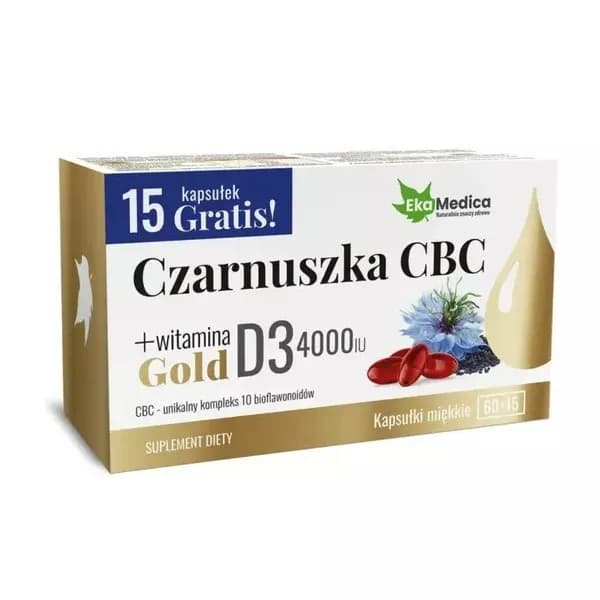 EkaMedica Czarnuszka CBC Gold + witamina D3 4000 IU 75 kapsułek - zdjęcie 1
